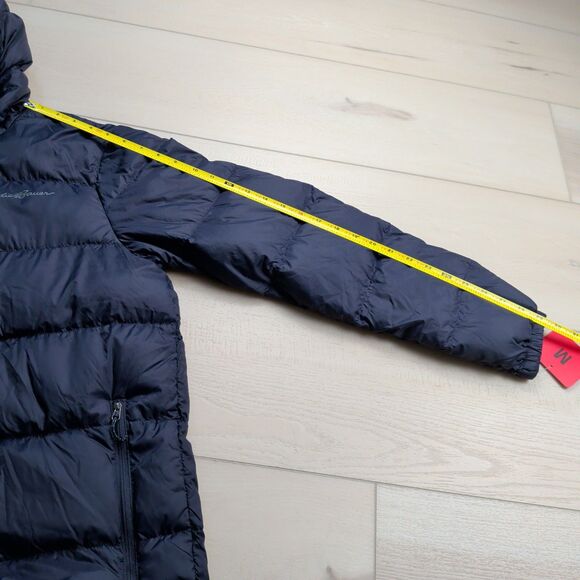 Eddie Bauer Down Puffer Jacket Mens Medium EB650 Wide Channel Hooded Blue NWT - Picture 10 of 12